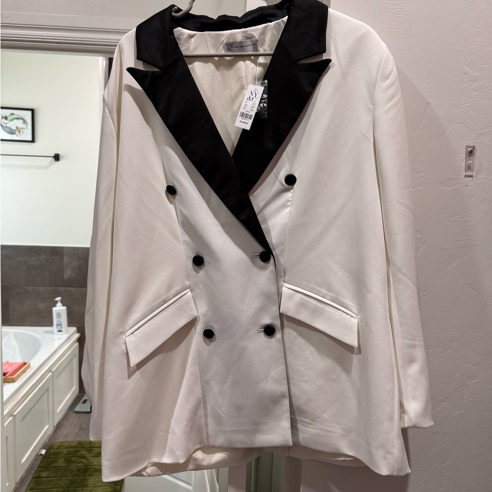New York & Company White and Black Blazer